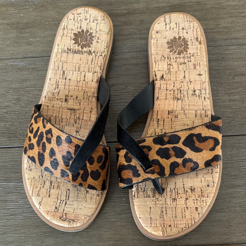Yellow Box Leopard Print Sandals with Black Straps